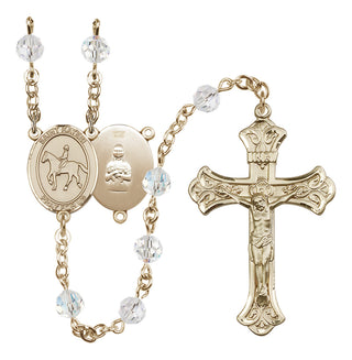 14 Karat Gold-Filled 6mm Austrian Crystal Saint Kateri/Equestrian Rosary in Crystal