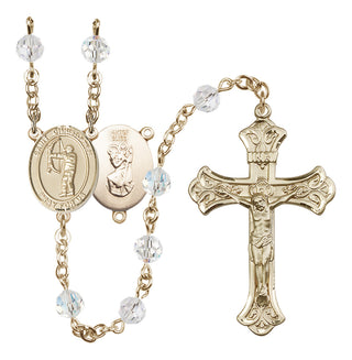 14 Karat Gold-Filled 6mm Austrian Crystal Saint Christopher/Archery Rosary in Crystal