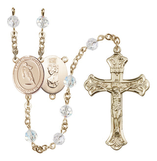 14 Karat Gold-Filled 6mm Austrian Crystal Saint Christopher / Rugby Rosary in Crystal