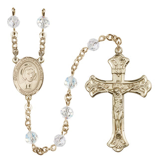 14 Karat Gold-Filled 6mm Austrian Crystal Saint John Baptist de la Salle Rosary in Crystal