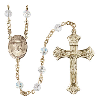 14 Karat Gold-Filled 6mm Austrian Crystal Saint Damien of Molokai Rosary in Crystal