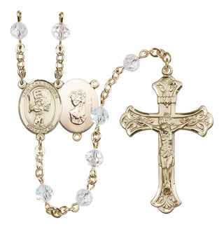 14 Karat Gold-Filled 6mm Austrian Crystal Saint Christopher/Baseball Rosary in Crystal