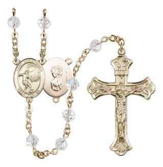 14 Karat Gold-Filled 6mm Austrian Crystal Saint Christopher / Football Rosary in Crystal
