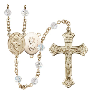 14 Karat Gold-Filled 6mm Austrian Crystal Saint Christopher/Basketball Rosary in Crystal