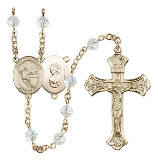 14 Karat Gold-Filled 6mm Austrian Crystal Saint Christopher/Hockey Rosary in Crystal