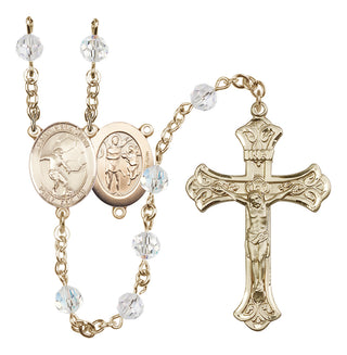 14 Karat Gold-Filled 6mm Austrian Crystal Saint Sebastian / Soccer Rosary in Crystal