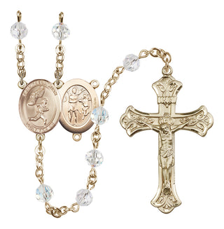 14 Karat Gold-Filled 6mm Austrian Crystal Saint Sebastian /Track&Field-Men Rosary in Crystal