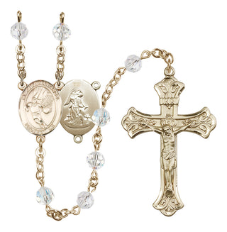 14 Karat Gold-Filled 6mm Austrian Crystal Guardian Angel/Basketball Rosary in Crystal