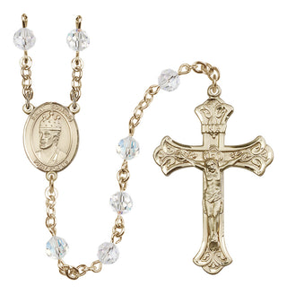 14 Karat Gold 6mm Austrian Crystal Saint Edward the Confessor Rosary in Crystal
