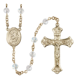 14 Karat Gold 6mm Austrian Crystal Saint Jason Rosary in Crystal