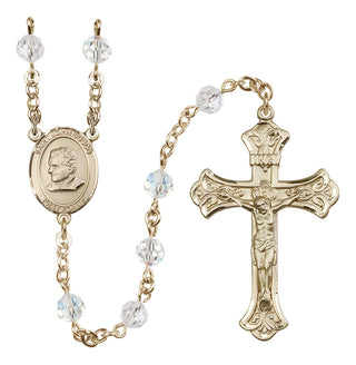 14 Karat Gold 6mm Austrian Crystal Saint John Bosco Rosary in Crystal