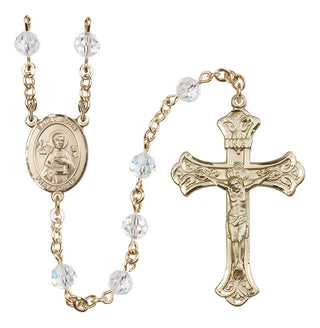 14 Karat Gold 6mm Austrian Crystal Saint John the Apostle Rosary in Crystal