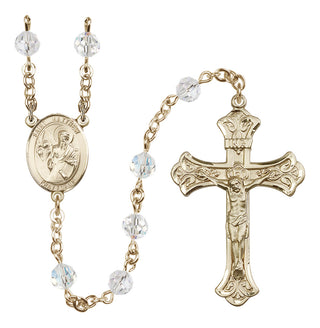 14 Karat Gold 6mm Austrian Crystal Saint Matthew the Apostle Rosary in Crystal
