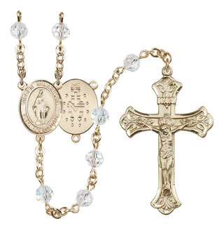 14 Karat Gold 6mm Austrian Crystal Virgen Milagrosa Rosary in Crystal