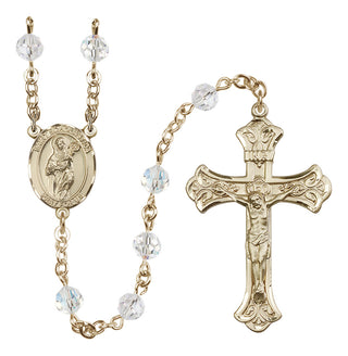 14 Karat Gold 6mm Austrian Crystal Saint Scholastica Rosary in Crystal