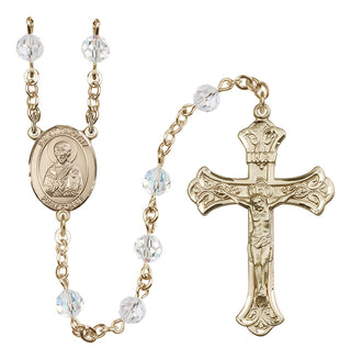 14 Karat Gold 6mm Austrian Crystal Saint Timothy Rosary in Crystal