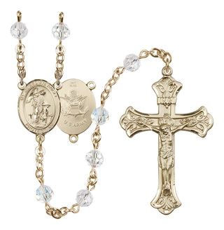 14 Karat Gold 6mm Austrian Crystal Guardian Angel / Army Rosary in Crystal