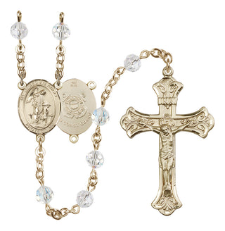 14 Karat Gold 6mm Austrian Crystal Guardian Angel/Coast Guard Rosary in Crystal