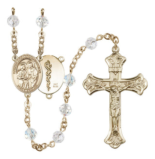 14 Karat Gold 6mm Austrian Crystal Saints Cosmas & Damian / Doctors Rosary in Crystal
