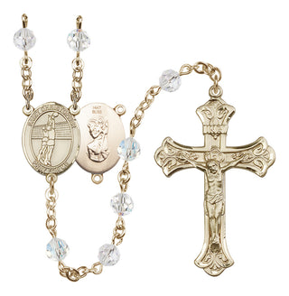 14 Karat Gold 6mm Austrian Crystal Saint Christopher/Volleyball Rosary in Crystal