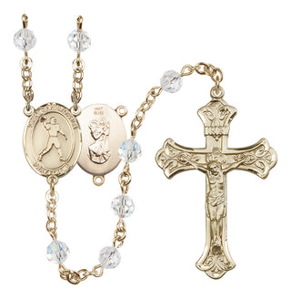 14 Karat Gold 6mm Austrian Crystal Saint Christopher/Football Rosary in Crystal
