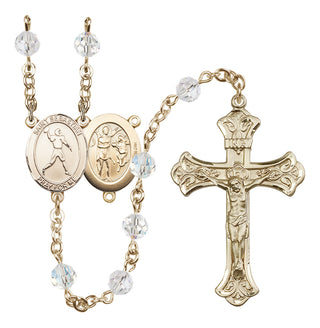 14 Karat Gold 6mm Austrian Crystal Saint Sebastian/Football Rosary in Crystal