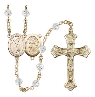 14 Karat Gold 6mm Austrian Crystal Saint Sebastian/Golf Rosary in Crystal