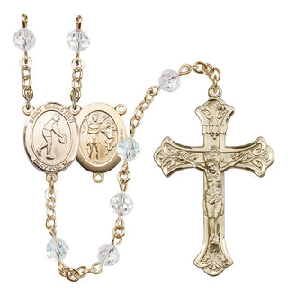 14 Karat Gold 6mm Austrian Crystal Saint Sebastian/Basketball Rosary in Crystal