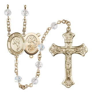 14 Karat Gold 6mm Austrian Crystal Saint Sebastian/Martial Arts Rosary in Crystal
