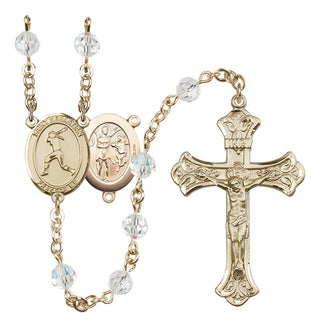 14 Karat Gold 6mm Austrian Crystal Saint Sebastian / Softball Rosary in Crystal