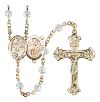 14 Karat Gold 6mm Austrian Crystal Saint Sebastian / Volleyball Rosary in Crystal