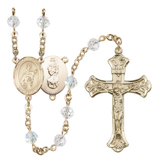 14 Karat Gold 6mm Austrian Crystal Saint Christopher / Rodeo Rosary in Crystal