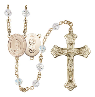 14 Karat Gold 6mm Austrian Crystal Saint Christopher / Skiing Rosary in Crystal