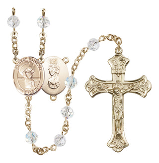 14 Karat Gold 6mm Austrian Crystal Saint Christopher/Water Polo Men Rosary in Crystal