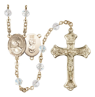 14 Karat Gold 6mm Austrian Crystal Saint Christopher/Water Polo Women Rosary in Crystal