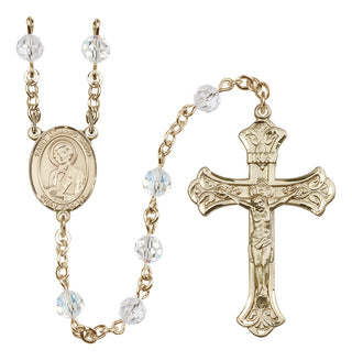 14 Karat Gold 6mm Austrian Crystal Saint Dominic Savio Rosary in Crystal