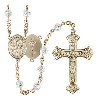 14 Karat Gold 6mm Austrian Crystal Saint John Paul II Rosary in Crystal
