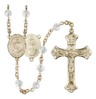 14 Karat Gold 6mm Austrian Crystal Our Lady of Mount Carmel Rosary in Crystal