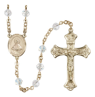14 Karat Gold 6mm Austrian Crystal Our Lady of San Juan Rosary in Crystal