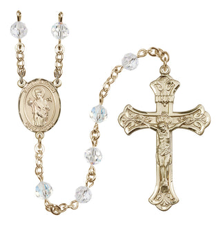 14 Karat Gold 6mm Austrian Crystal Saint Aedan of Ferns Rosary in Crystal