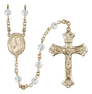 14 Karat Gold 6mm Austrian Crystal Saint Finnian of Clonard Rosary in Crystal