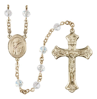 14 Karat Gold 6mm Austrian Crystal Saint Kenneth Rosary in Crystal