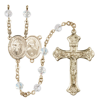 14 Karat Gold 6mm Austrian Crystal Divina Misericordia Rosary in Crystal