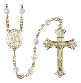 14 Karat Gold 6mm Austrian Crystal Saint Vitus Rosary in Crystal