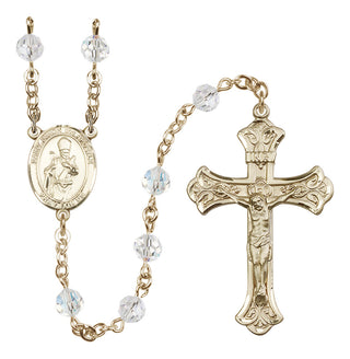14 Karat Gold 6mm Austrian Crystal Saint Simon the Apostle Rosary in Crystal