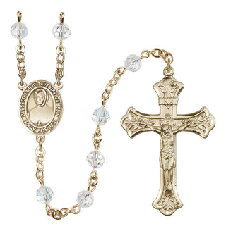 14 Karat Gold 6mm Austrian Crystal Blessed Emilie Tavernier Gamelin Rosary in Crystal