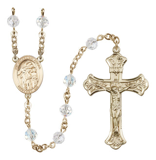 14 Karat Gold 6mm Austrian Crystal Guardian Angel w/Children Rosary in Crystal
