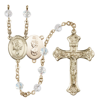 14 Karat Gold 6mm Austrian Crystal Saint Christopher/Baseball Rosary in Crystal