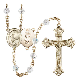 14 Karat Gold 6mm Austrian Crystal Saint Christopher / Football Rosary in Crystal
