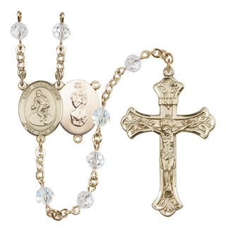 14 Karat Gold 6mm Austrian Crystal Saint Christopher/Wrestling Rosary in Crystal